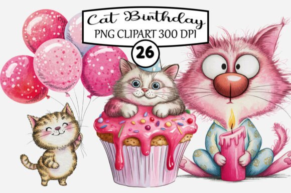 Download Whimsical Cat Birthday Clipart - Birthday clipart Collection