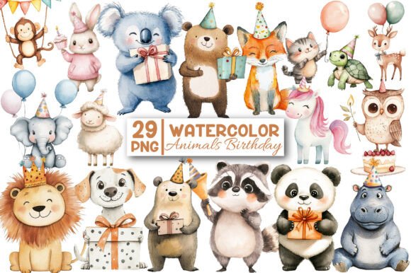 Download Watercolor Animals Birthday Clipart - Birthday clipart Collection