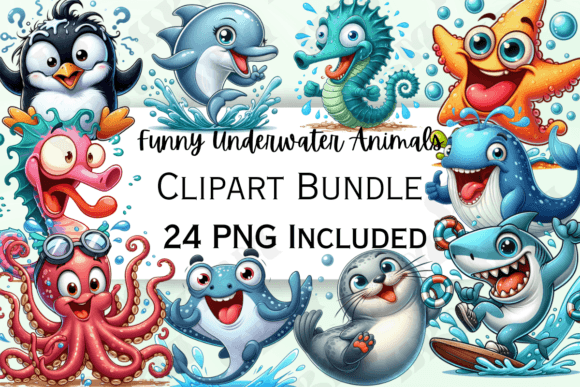 Download Funny Cartoon Underwater Animals Clipart - Underwater Collection